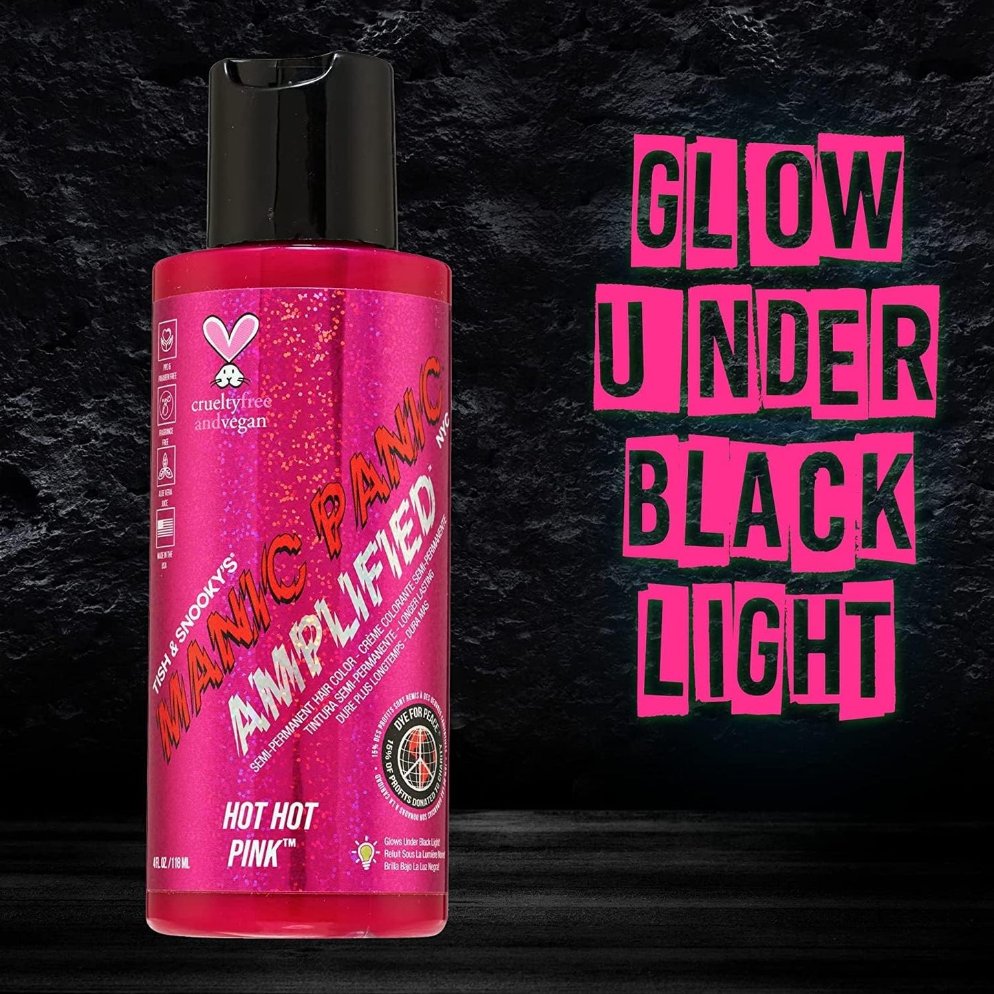 MANIC PANIC Hot Hot Pink Amplified Semi-Permanent Hair Dye - Medium Pink Color - Glows in Blacklight - Vegan, PPD & Ammonia Free Beauty & Personal Care MANIC PANIC