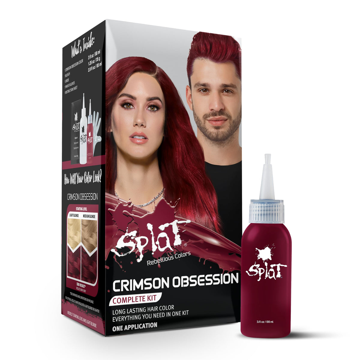 Splat Crimson Obsession Semi Permanent Hair Dye Kit with Bleach, 1 Application, Includes Red Hair Dye, Oxide & Bleach Powder, Vegan & Cruelty Free Beauty & Personal Care Splat