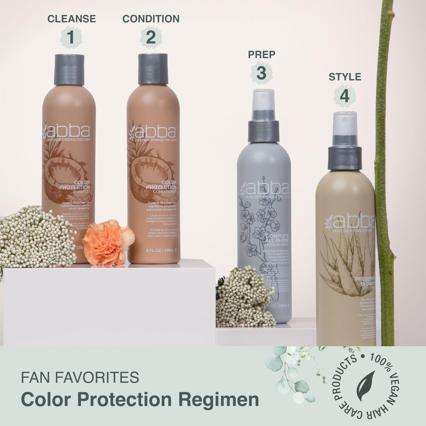 ABBA - Pure Color Protection Shampoo & Conditioner Shine Enhancing & Nourishing Value Duo Set - Coconut Oil & Sage, 32 fl oz Each Beauty & Personal Care ABBA