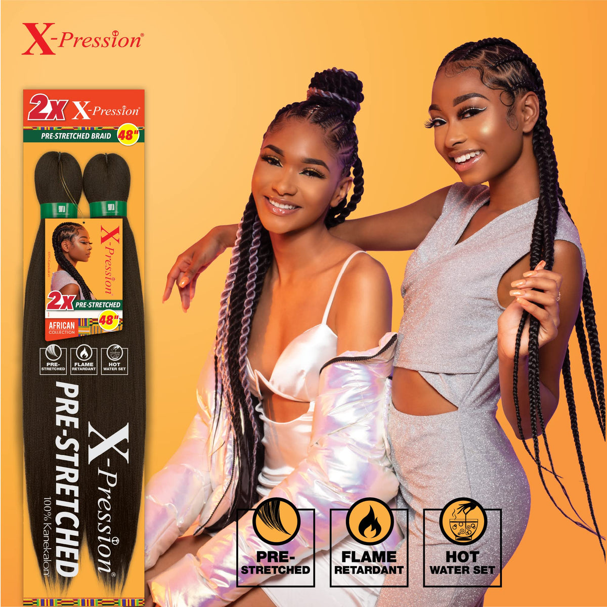 Sensationnel X-Pression Prestretched Braids-2X 48in,1pk 1 JETBLACK