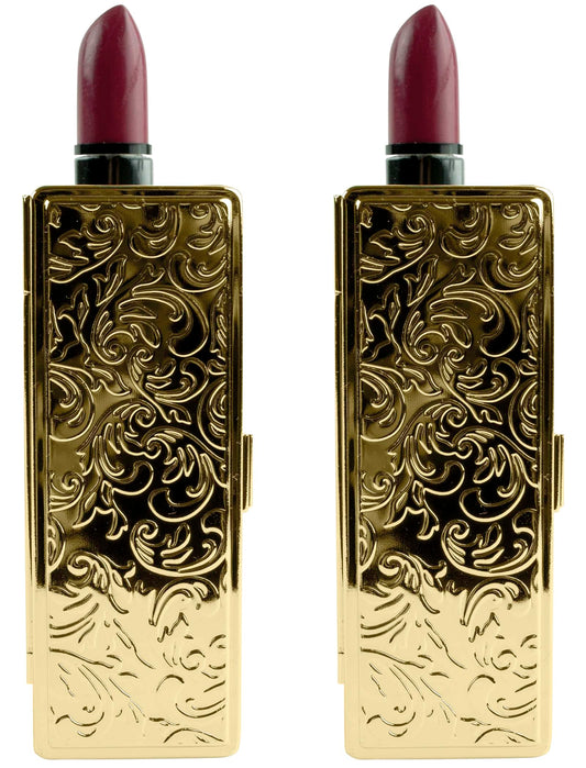 Stephanie Imports Set of 2 Rectangular Vintage Lipstick Cases With Glass Mirror (Gold Victorian)