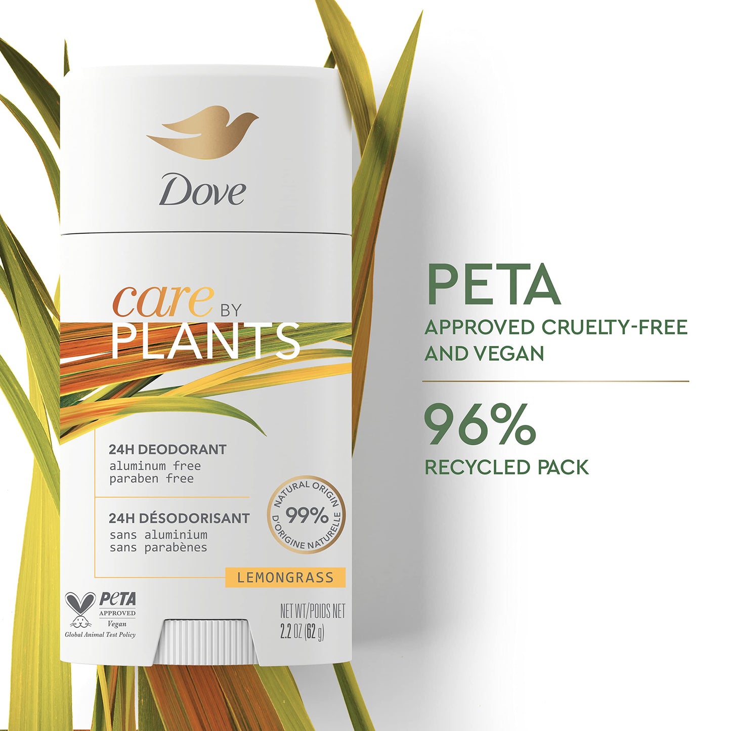 Dove Care by Plants Deodorant Stick for long-lasting deodorant protection Lemongrass aluminum free deodorant 2.6 oz 3 Count Beauty and Personal Care Dove