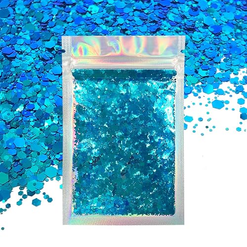 Blue Face & Body Glitter - Cosmetic Grade Chunky Glitter - Color Shift - Uses Include: Festivals, Raves, Face, Body, Nails, Resin, Arts, Crafts Beauty & Personal Care Electric Bliss Beauty