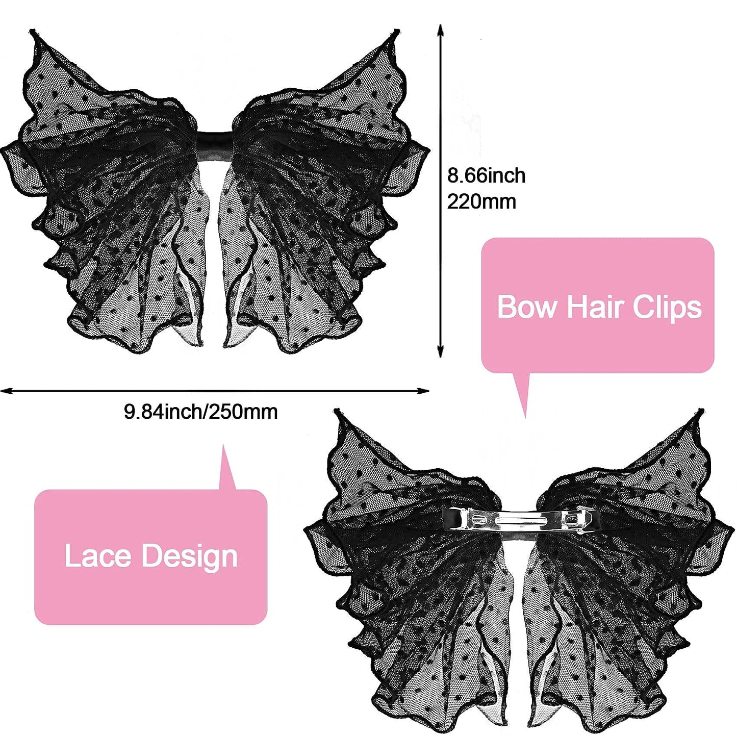 OIIKI 2 Pack Korean-Style Lace Mesh Barrette Hair Clips, Breathable Flower Dot Clips for Wedding, Party, Valentine's Day (Black, White) Beauty & Personal Care OIIKI