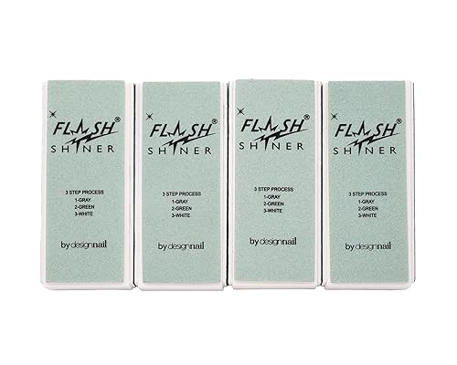 Flash Shiner® Block - 3-Way Nail Buffer (Gray/Black, Green & White) - Pack of 4 - Professional Nail Buffer for Natural Shine - Smooths, Conditions Beauty & Personal Care Design Nail
