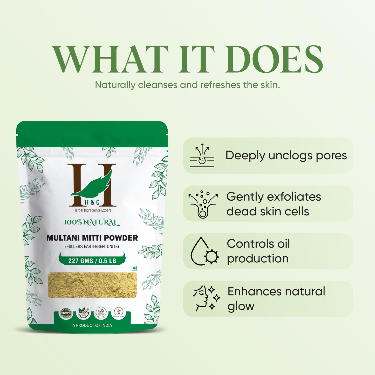 H&C Herbal Ingredients Expert 100% Pure Fuller's Earth Clay (Multani Mitti) - 1/2 lb / 227 gm | Exfoliates & Cleanse the Skin | Helps Removing Dead Beauty & Personal Care H&C