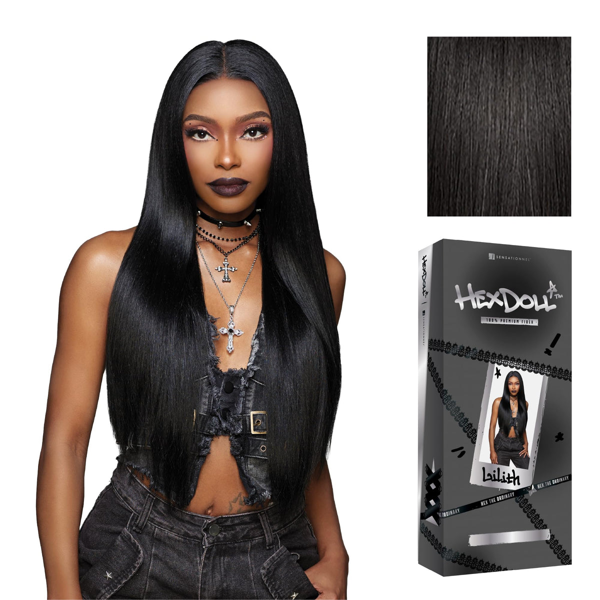 Sensationnel Hexdoll 13x4 LaceWig-Lilith, 1B OFFBLACK