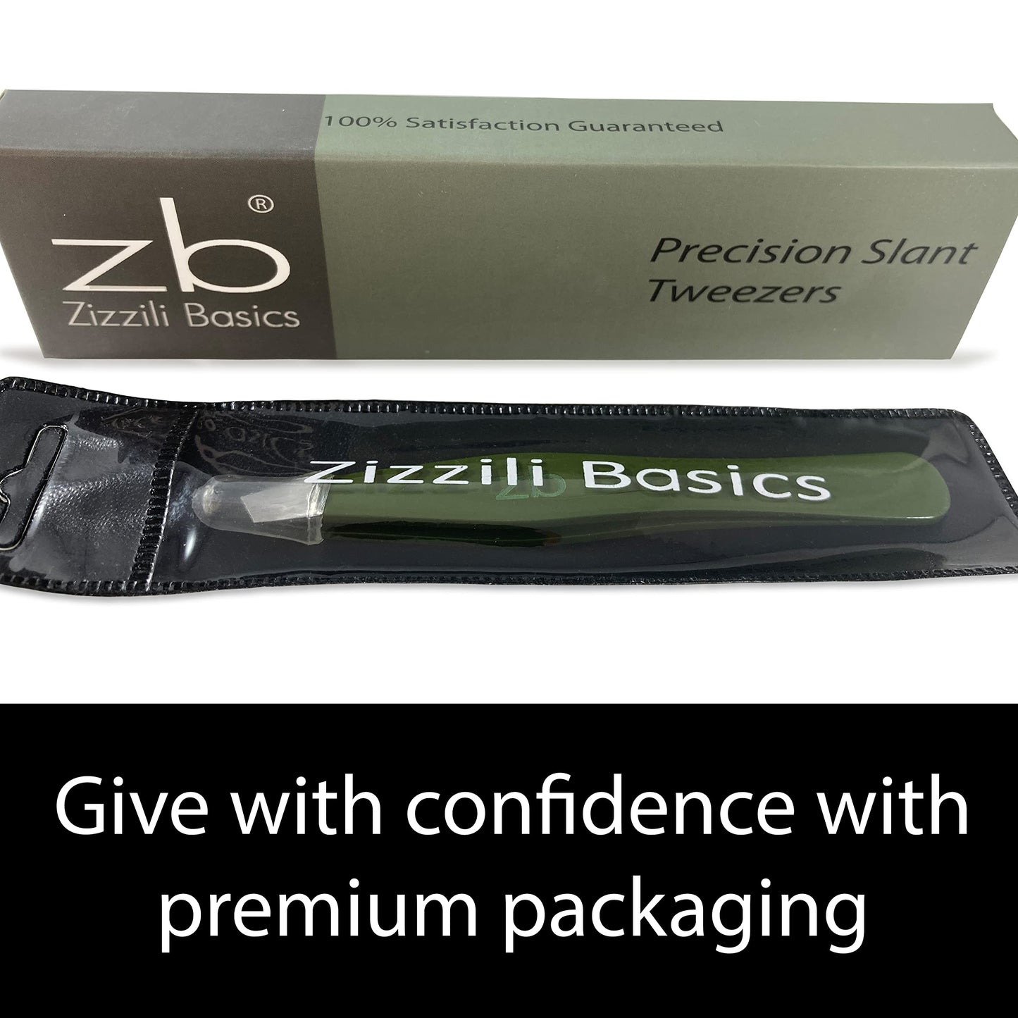 Tweezers - Surgical Grade Stainless Steel - Slant Tip for Expert Eyebrow Shaping and Facial Hair Removal - with Protective Pouch (Army Green) Beauty and Personal Care Zizzili Basics