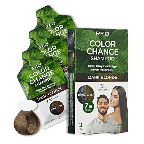 Red by Kiss Color Change Shampoo - Permanent Hair Color with 100% Gray Coverage, Quick 7-10 Minute Formula, No Tools Needed, Herbal Extracts, Includes Beauty & Personal Care Red by Kiss