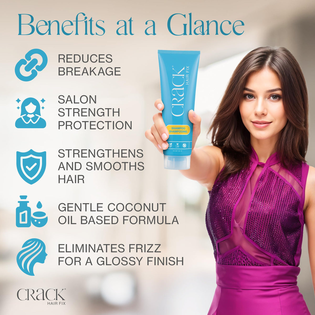 Crack HAIR FIX Shampoo with Twist Bottle | Moisturizing & Strengthening Sulfate-Free Formula | Protects Against Dryness, Reduces Breakage & Restores