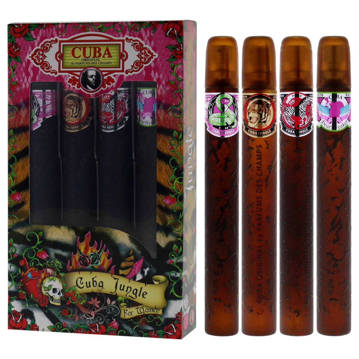 Cuba Jungle 4 Pieces Gift Set for Women, (Snake + Tiger + Zebra + Heartbreaker 4×1.17 Ounce Eau de Parfum Spray) Beauty & Personal Care Cuba