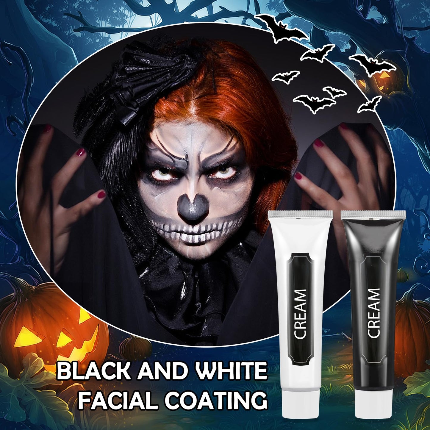 Black and White Face Body Paint, 2PCS Oil Based Full Coverage Painting Kit With Sponge, Washable Halloween Cream SFX Makeup for Goth Clown Zombie Beauty & Personal Care JunKuJK