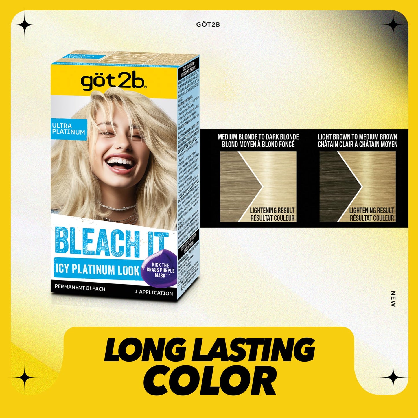 got2b Bleach It Permanent Hair Dye, Ultra Platinum Blonde, 00A, Hair Bleach Kit with Developer and Anti-Brass Purple Mask, Lightens Up to 8 Levels Beauty & Personal Care Got2B