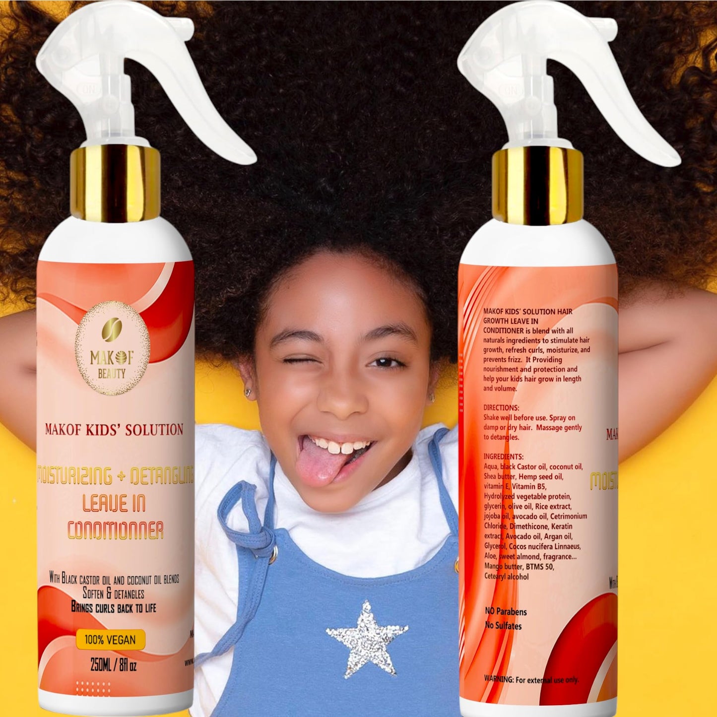 Kids Leave in Conditioner, Softens, Detangles Tough and Tangles Knots. Nourishing and Natural Formula with Mango butter, Keratin, Jojoba oil, Hemp Beauty & Personal Care MAKOF BEAUTY