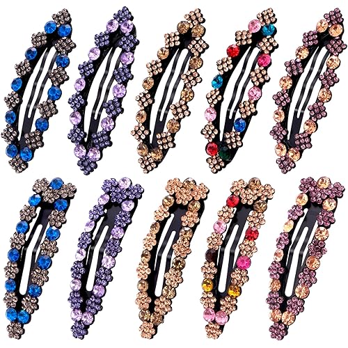OIIKI Rhinestone Snap Hair Clips for Women 10pcs, Sparkly Glitter Crystal Hair Clips Barrettes Bling Diamond Fancy Hair Snap Clips Hairpins for Girls Beauty & Personal Care OIIKI