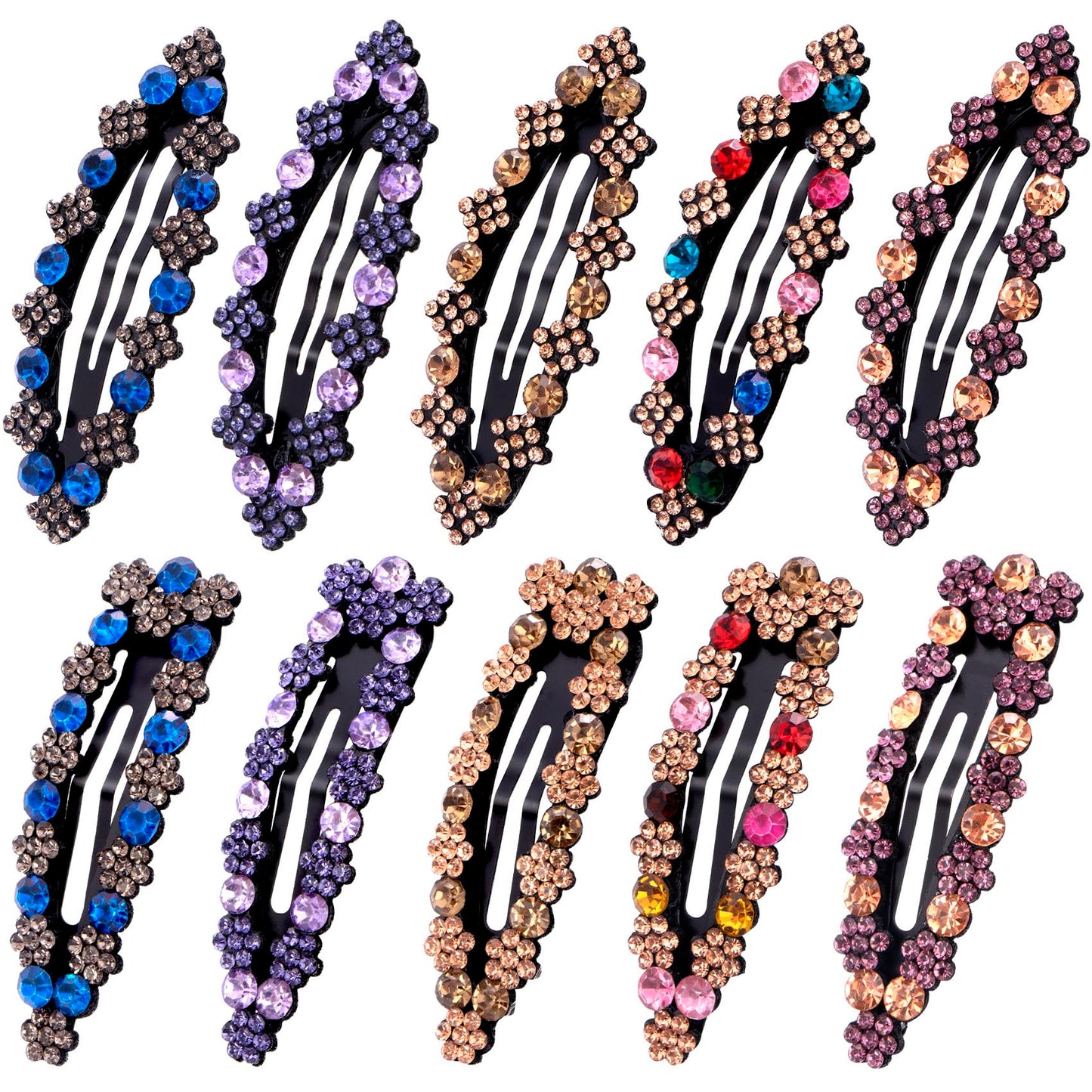 OIIKI Rhinestone Snap Hair Clips for Women 10pcs, Sparkly Glitter Crystal Hair Clips Barrettes Bling Diamond Fancy Hair Snap Clips Hairpins for Girls Beauty & Personal Care OIIKI