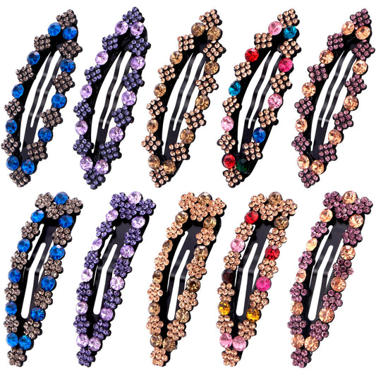 OIIKI Rhinestone Snap Hair Clips for Women 10pcs, Sparkly Glitter Crystal Hair Clips Barrettes Bling Diamond Fancy Hair Snap Clips Hairpins for Girls Beauty & Personal Care OIIKI