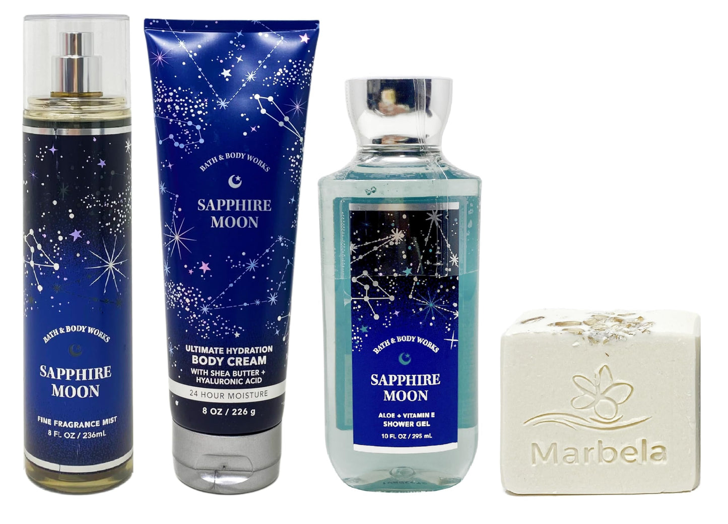 Bath & Body Works Sapphire Moon-Trio gift Set- Fine Fragrance Mist, Body Cream and Shower Gel with a Natural Oats Bar Soap., Full Size, Blue Beauty and Personal Care Bath & Body Works
