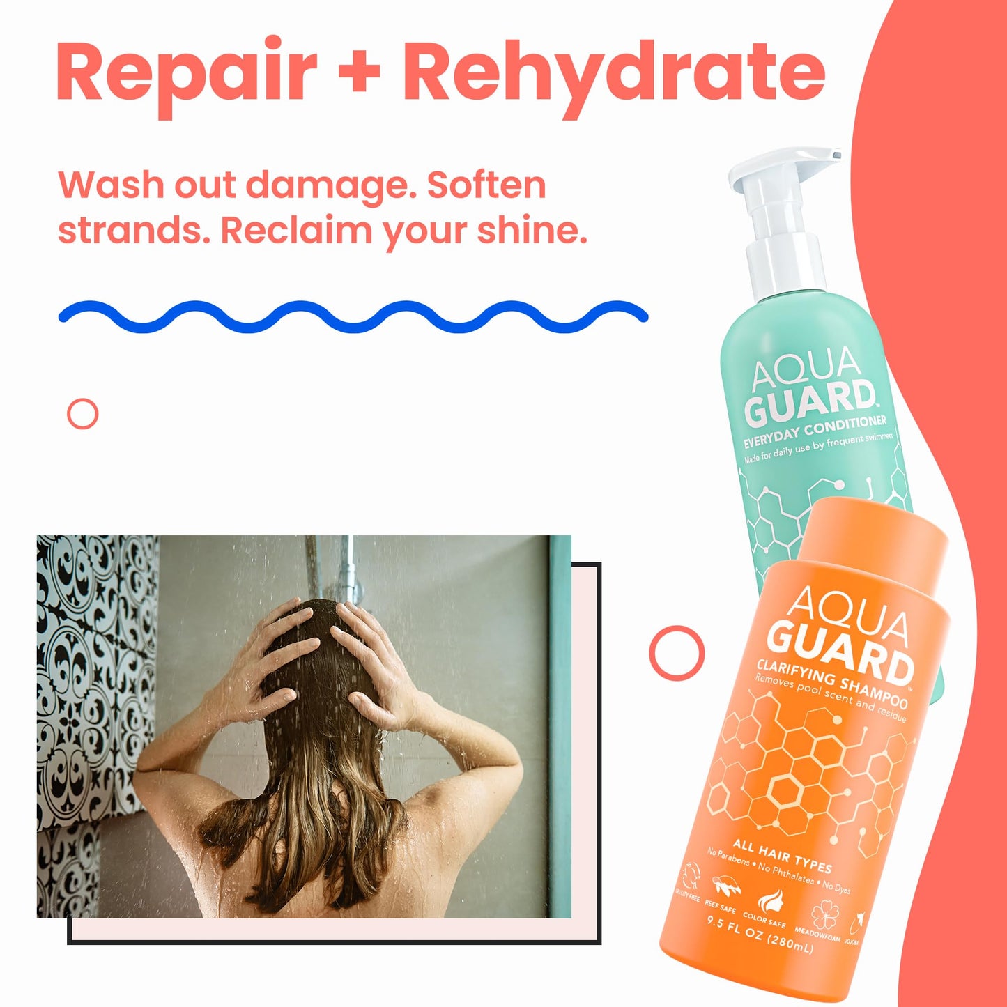 AQUA GUARD Swim Hair Rescue Bundle | Pre-Swim Protection & Post-Swim Repair Kit | Includes Hair Defense, Shampoo, Conditioner, Detangler, Hair Mask Beauty & Personal Care AQUA GUARD