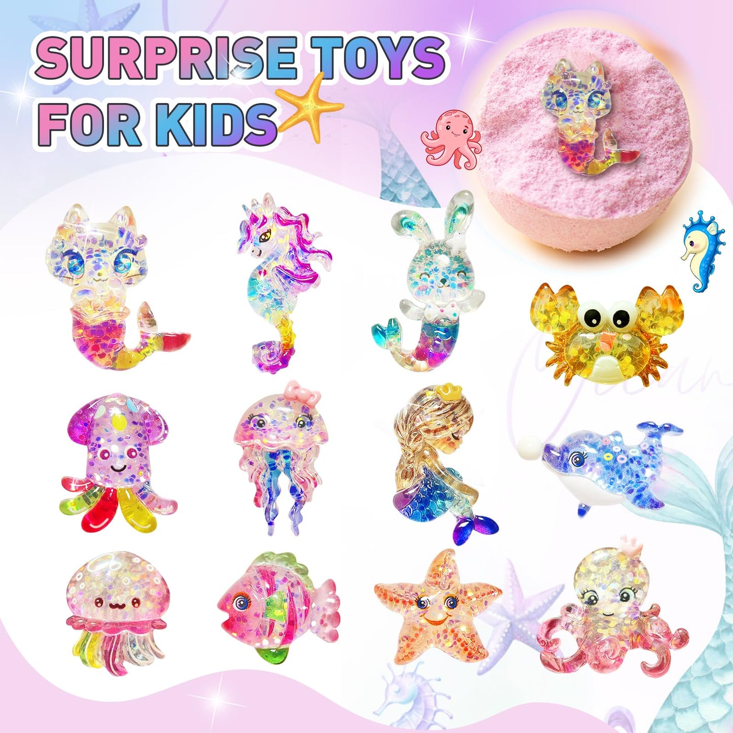 Bath Bombs for Kids with Surprise Inside, 12pcs Kids Bath Bombs with Mermaid Toys Gift Set for Girls, Shea & Coco Butter Dry Skin Moisturize, Birthday Beauty and Personal Care Santrela