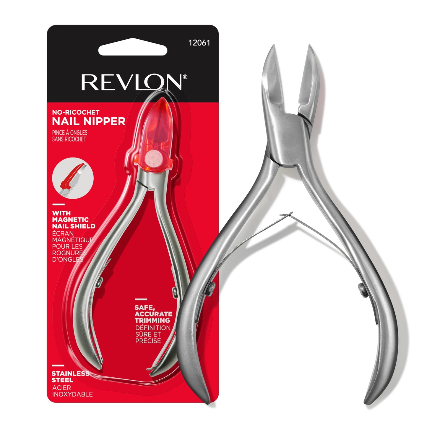 Revlon No-Ricochet Nail Nipper, Mess-Free Cuticle Remover Tool with Magnetic Shield for No Fly-Away Clippings, Made with Stainless Steel and Precision Beauty & Personal Care REVLON