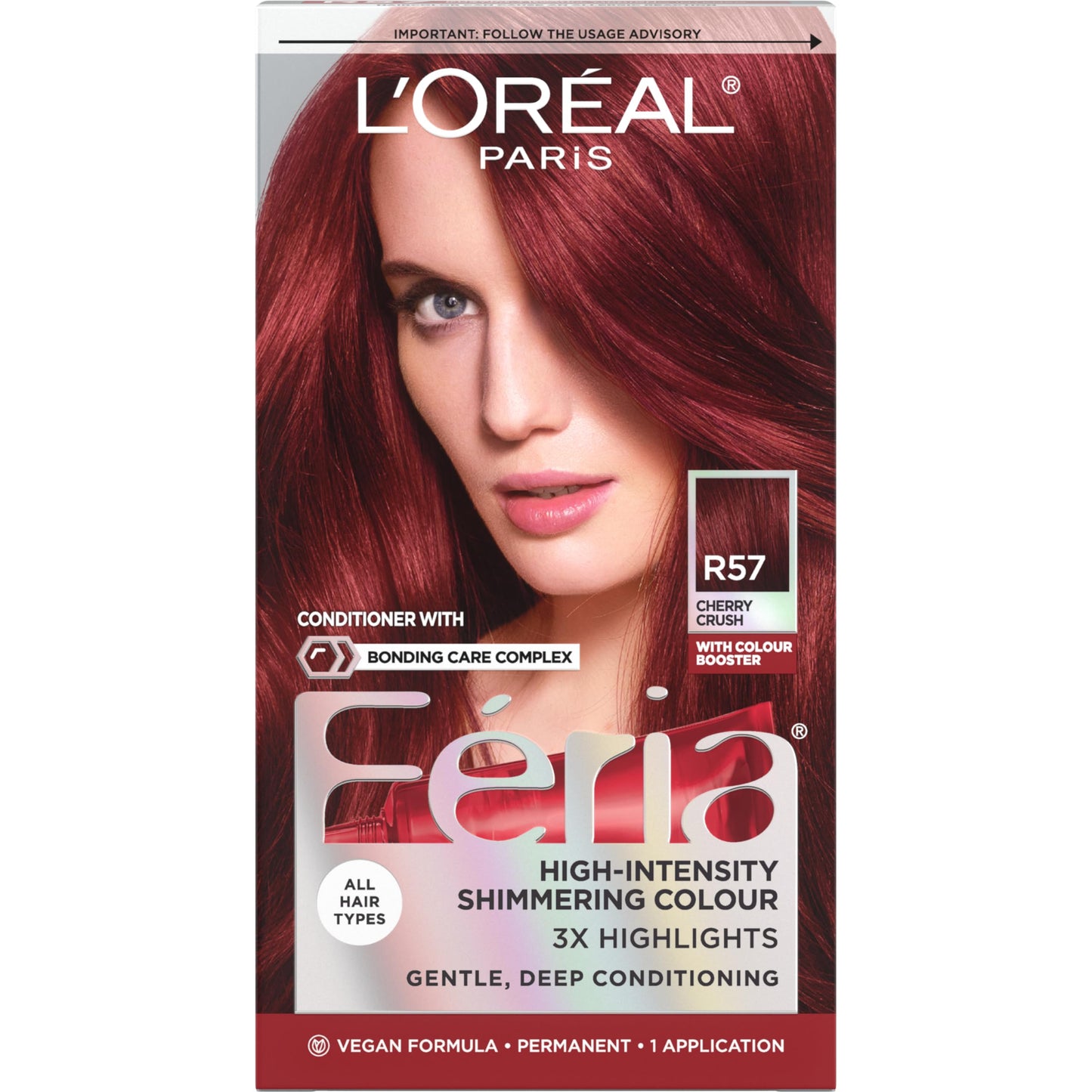 L'Oreal Paris Feria Multi-Faceted Shimmering Permanent Hair Color, R57 Cherry Crush (Intense Medium Auburn), Pack of 1 Hair Dye Kit Beauty & Personal Care L'Oreal Paris