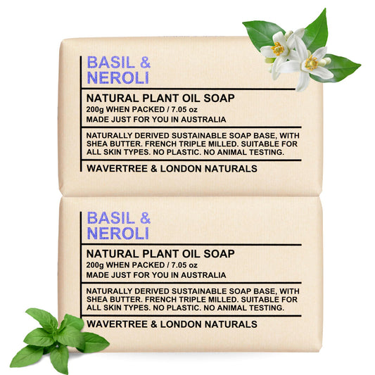 Wavertree & London Basil & Neroli Scented Natural Soap Bars (2 Bars), 7oz Moisturizing French Triple Milled Soap enriched with shea butter - Plant Oil Beauty & Personal Care Wavertree & London
