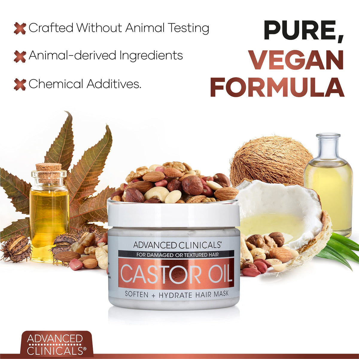 Advanced Clinicals Castor Oil Conditioning Hair Mask Natural Detangler & Hair Treatment W/Jamaican Black Castor Oil, Coconut Oil, & Biotin Repair For