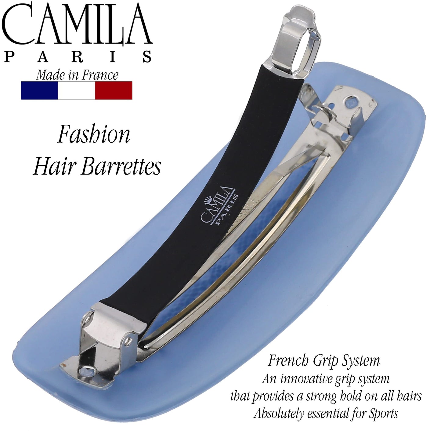 Camila Paris CP3441 French Hair Barrette Clip for Girls, Blue, Rubberized Automatic Clasp Strong Hold Grip Hair Clips for Women, No Slip and Durable Beauty & Personal Care Camila
