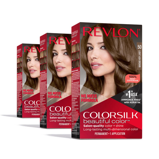 Revlon Colorsilk Beautiful Color Permanent Hair Color, (OLD VERSION) 50 Light Ash Brown (Pack of 3) Beauty & Personal Care REVLON