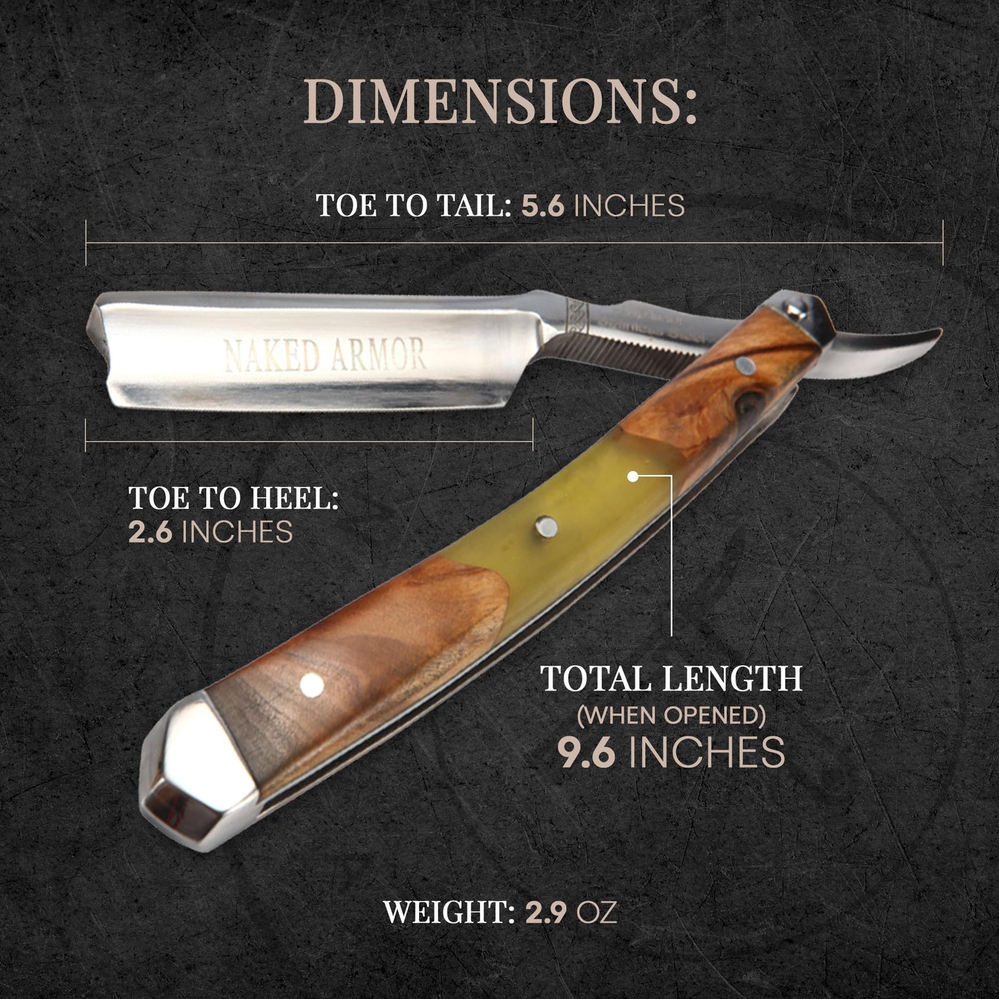 Naked Armor Professional Straight Razor for Men - Shave Ready 7/8" Japanese Stainless Steel Barber Razor - Griflet Straight Edge Razor with Sandalwood Beauty and Personal Care Naked Armor