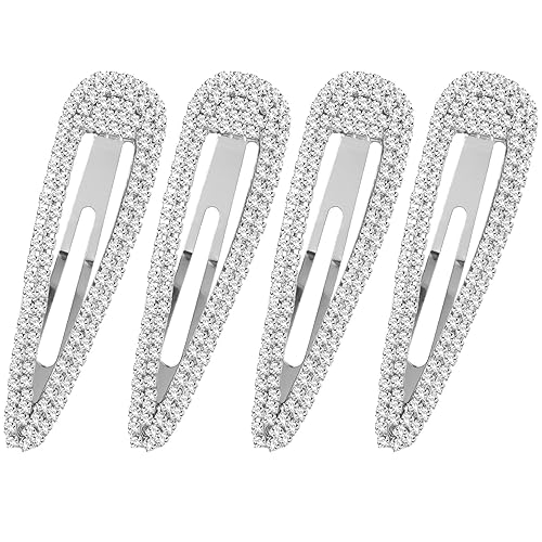 HINZIC 4Pcs 3 Inch Rhinestone Hair Clips, Sparkly Snap Hair Barrettes, Metal No Slip Silver Hair Pins Valentines Wedding Party Prom Birthday Beauty & Personal Care HINZIC