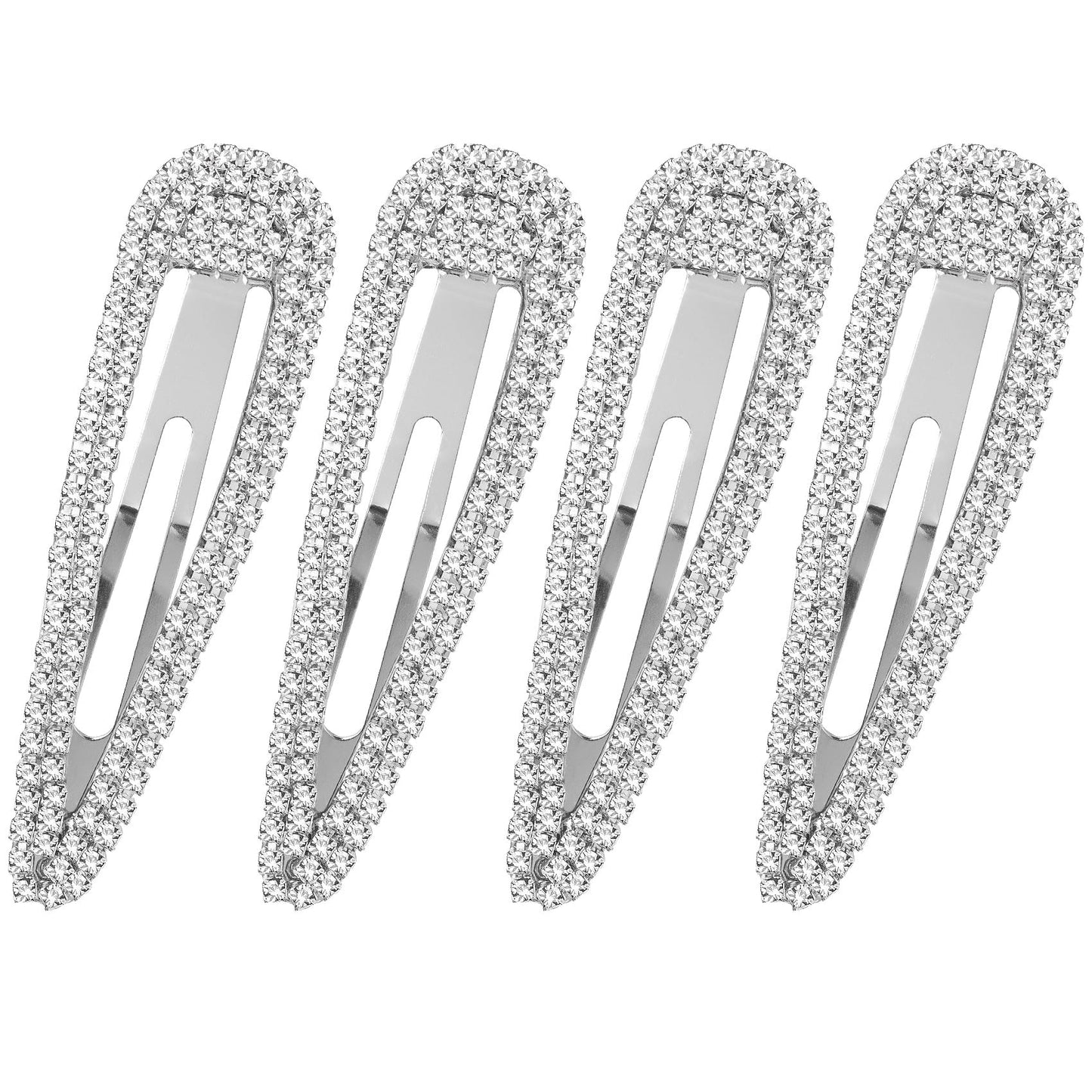 HINZIC 4Pcs 3 Inch Rhinestone Hair Clips, Sparkly Snap Hair Barrettes, Metal No Slip Silver Hair Pins Valentines Wedding Party Prom Birthday Beauty & Personal Care HINZIC