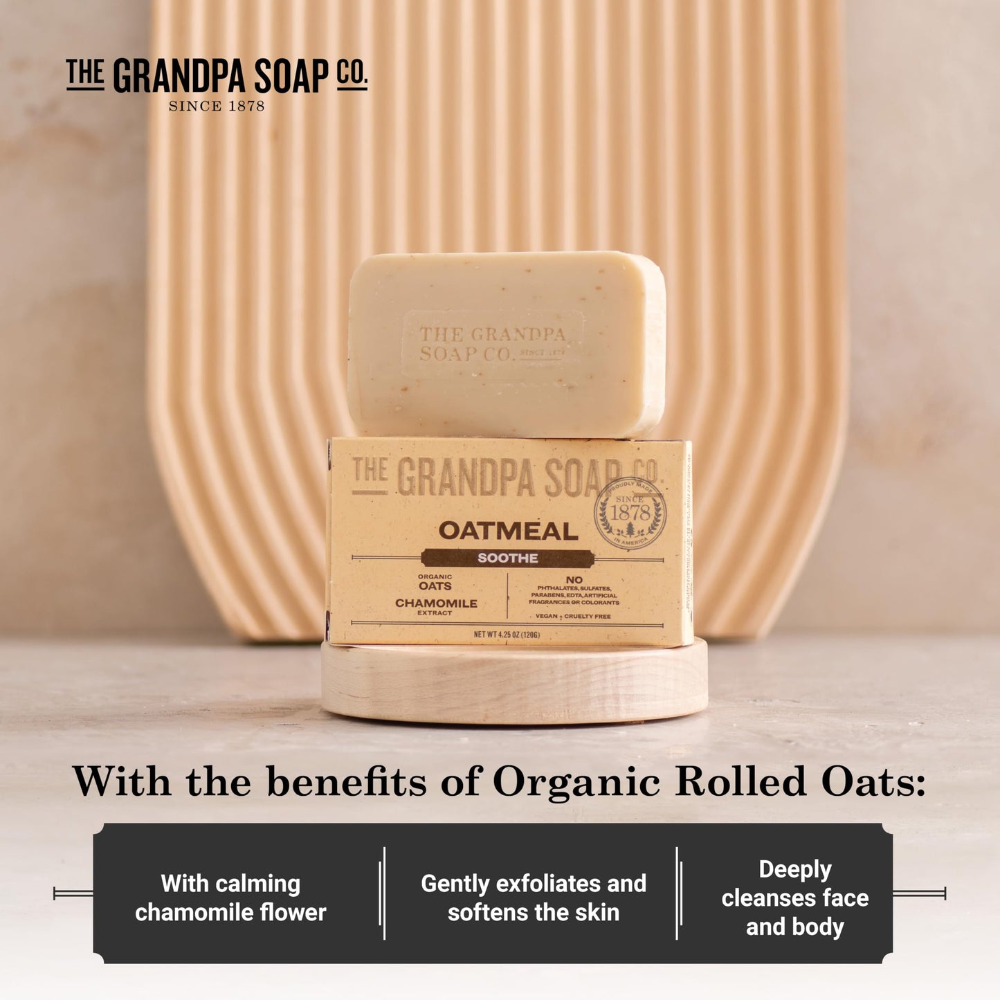 The Grandpa Soap Company Oatmeal Bar Soap - With Organic Oats + Chamomile Extract, Gently Exfoliates and Softens the Skin, Vegan, 4.25 Oz, 3 Pack Beauty & Personal Care The Grandpa Soap Company