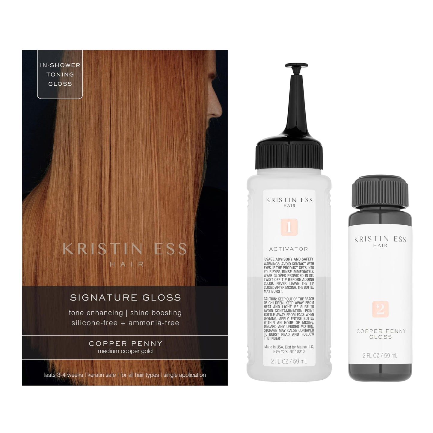 Kristin Ess Hair Copper + Auburn Hair Gloss Semi Permanent Hair Dye - Copper Penny - Shine Boosting Red, Auburn + Strawberry Blonde Color - Deep Beauty & Personal Care Kristin Ess