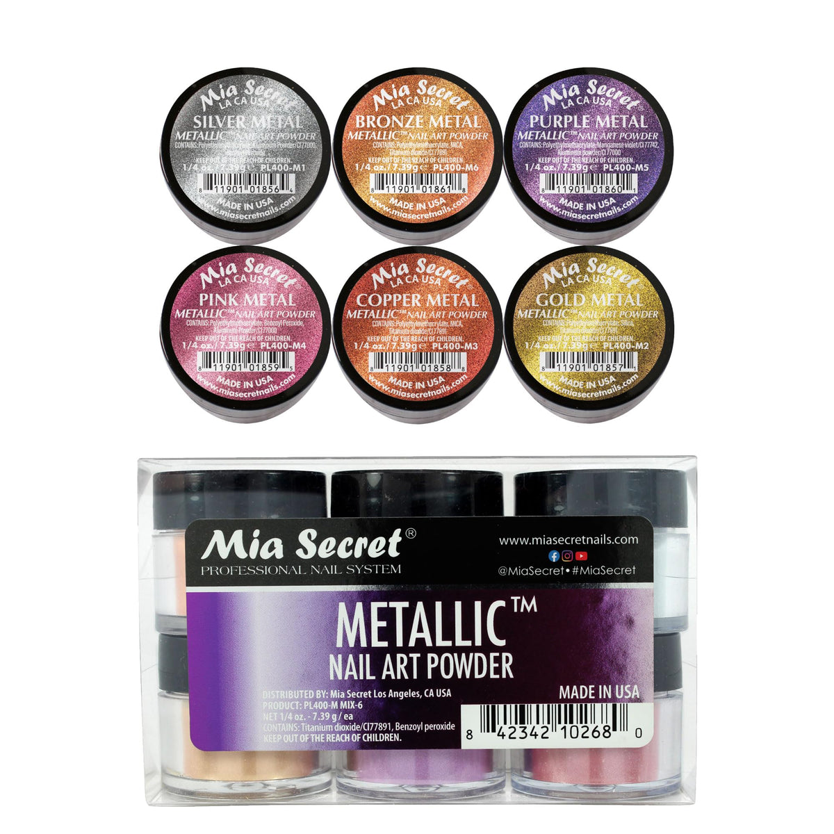 Mia Secret -Metallic Nail Acrylic Powder set of 6