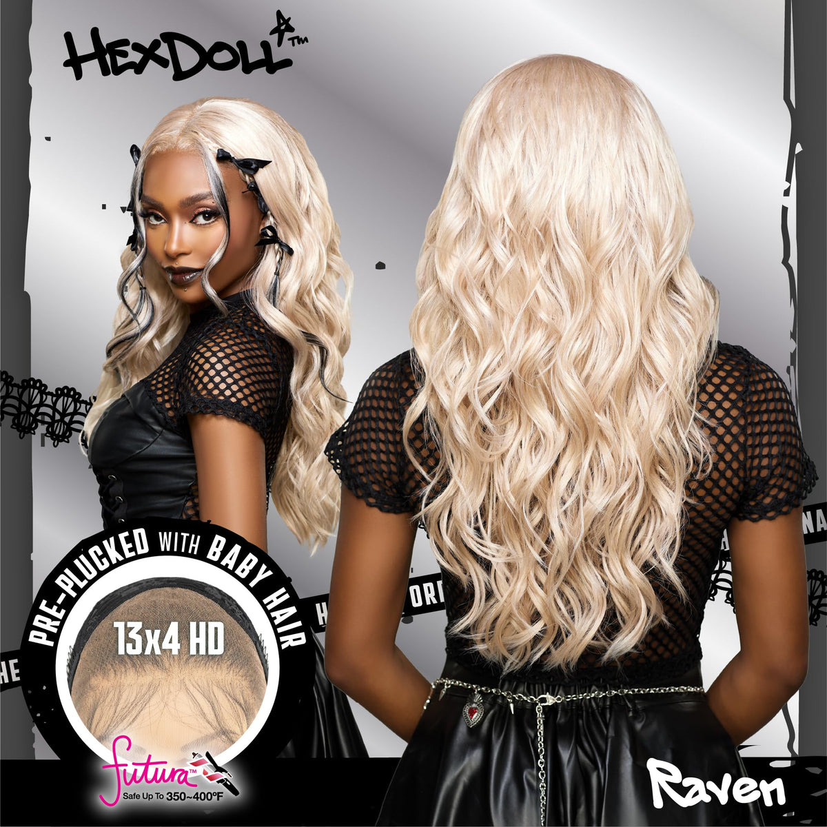Sensationnel Hexdoll 13x4 LaceWig-Raven, 1B OFFBLACK