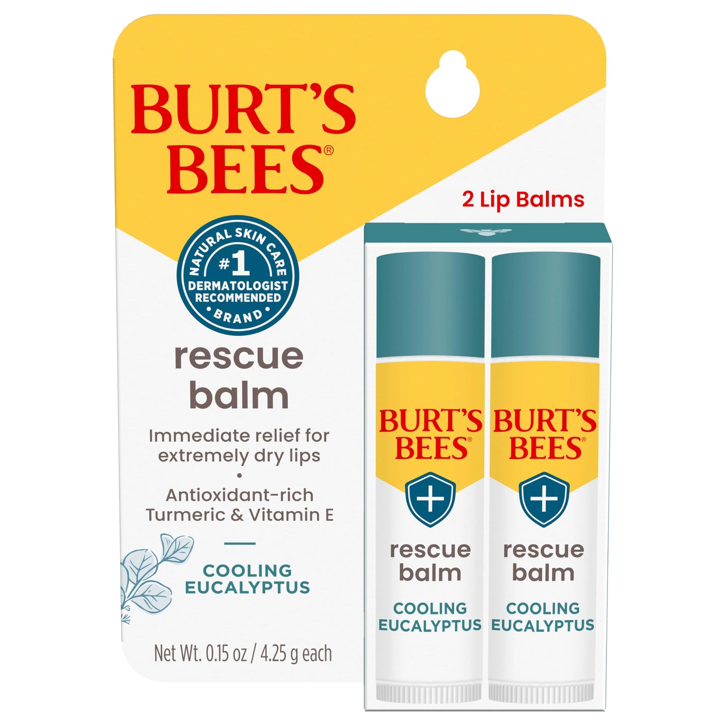 Burt's Bees 100% Natural Origin Rescue Lip Balm With Beeswax and Antioxidant-Rich Turmeric Promotes Healing Of Extremely Dry Lips, Cooling Eucalyptus Beauty and Personal Care Burt's Bees