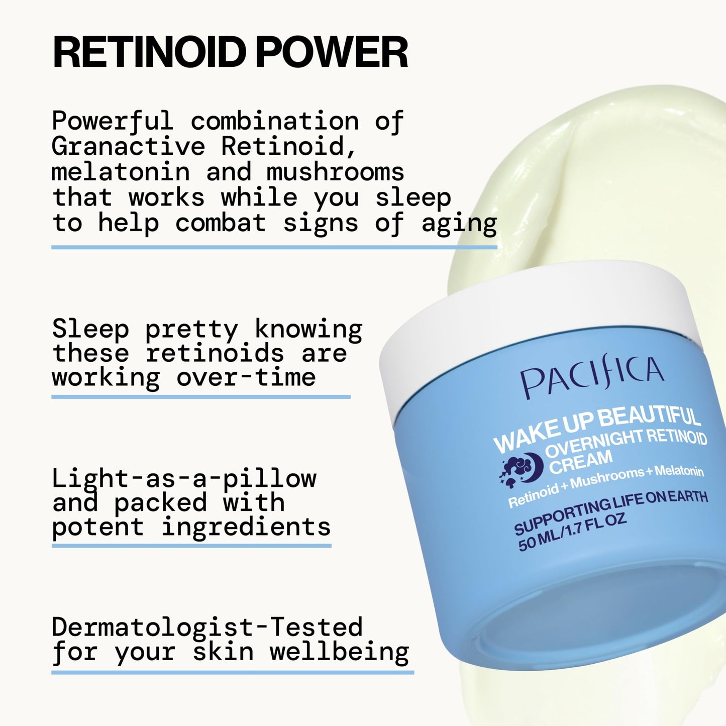 Pacifica Wake Up Beautiful Retinoid Night Cream - Overnight Anti-Aging Moisturizer with Hyaluronic Acid & Melatonin, Reduces Wrinkles & Fine Lines Beauty & Personal Care Pacifica