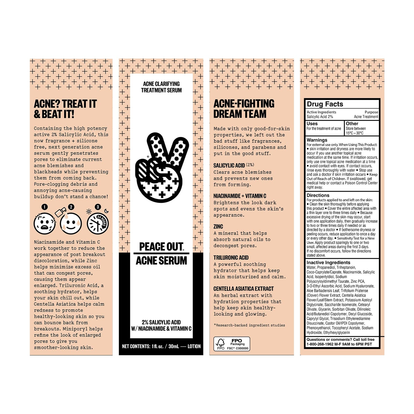 PEACE OUT Skincare Acne Serum. Daily Multi-Benefit Face Serum with 2% Salicylic Acid to Target Pimples, Zits, Blemishes and Breakouts Beauty & Personal Care PEACE OUT