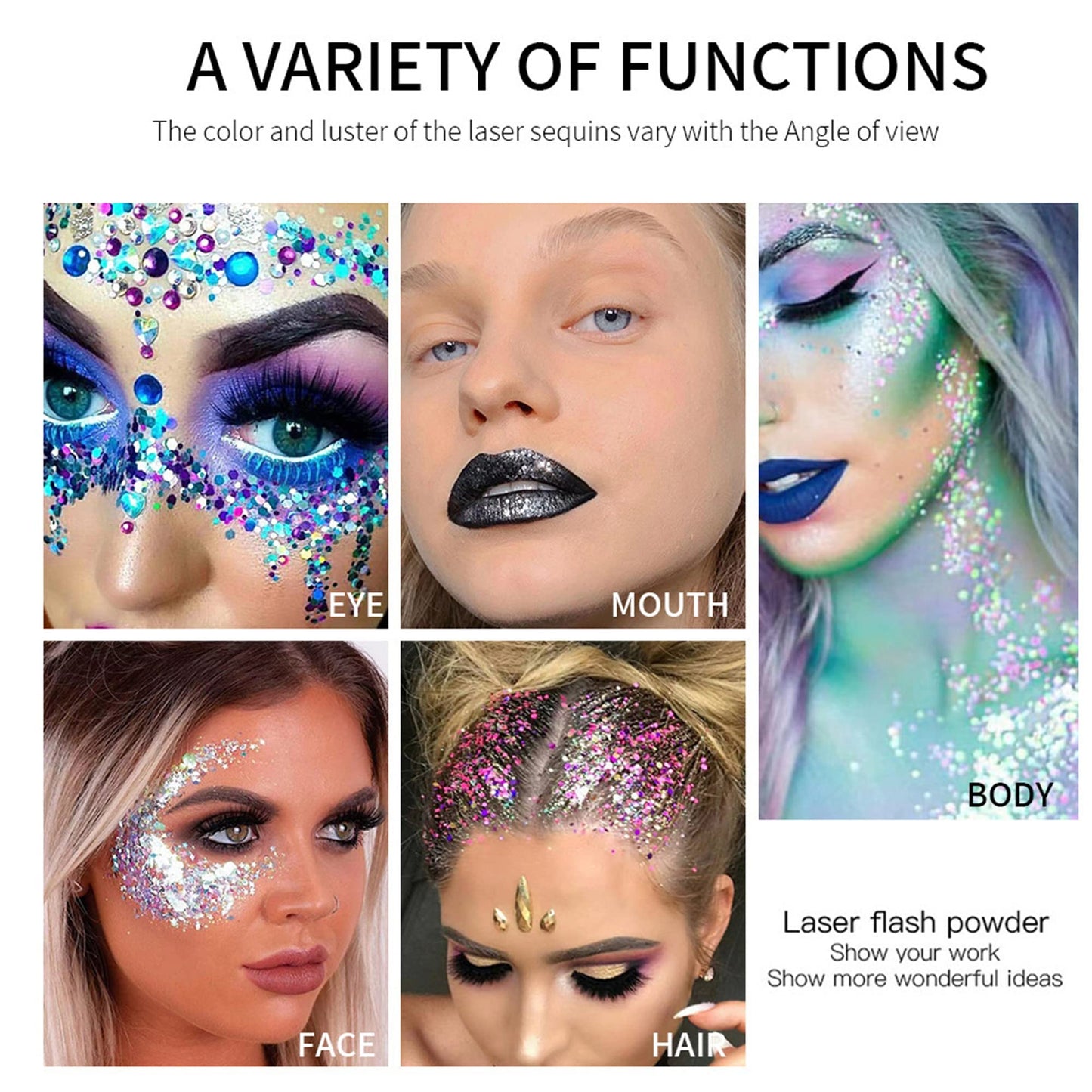 MAEPEOR Chunky Face Body Glitter Gel 19 Colors Mermaid Sequins Holographic Body Glitter Gel Long-Lasting Festival Makeup Glitter Paint for Face Body Beauty & Personal Care MAEPEOR