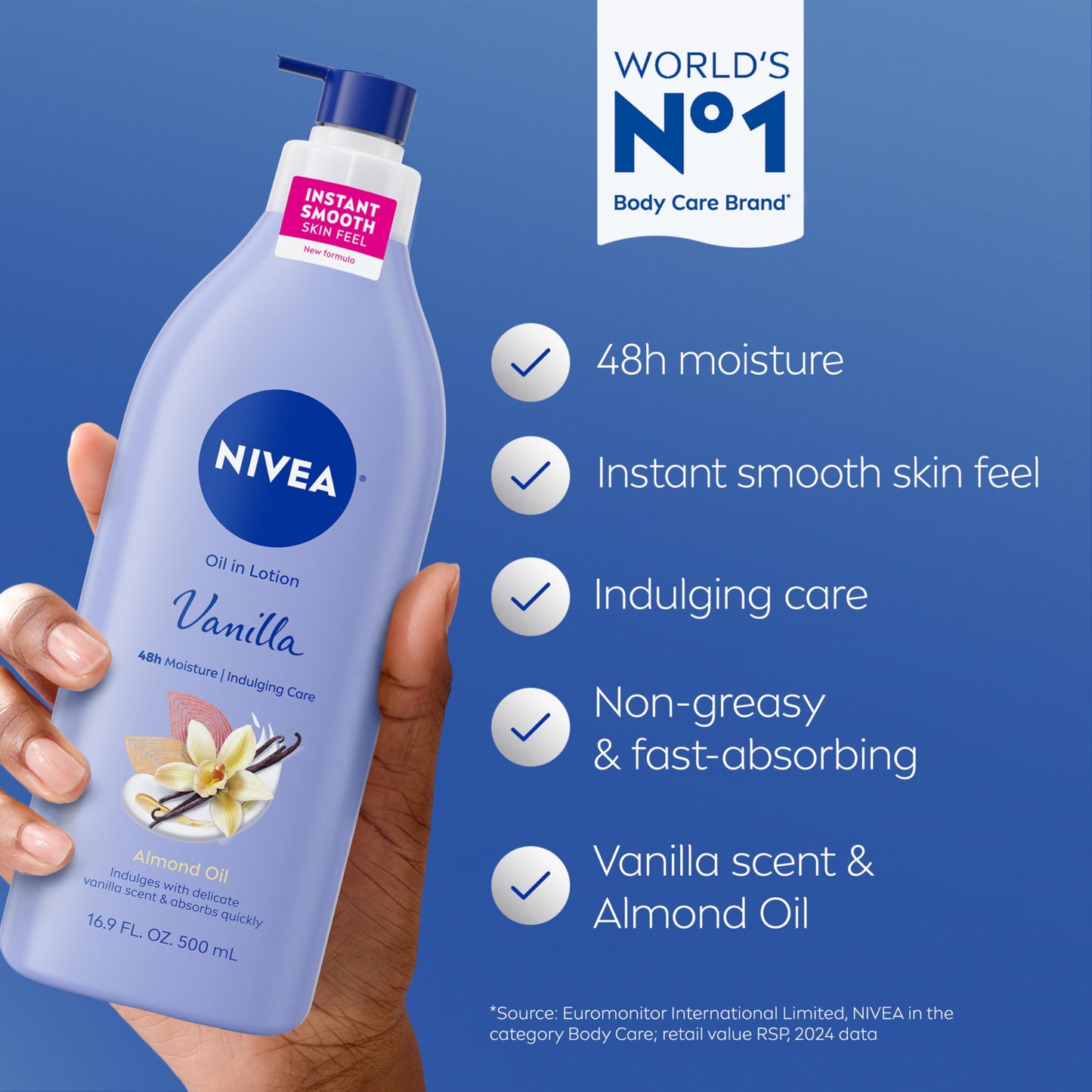 NIVEA Oil Infused Vanilla and Almond Oil Body Lotion for Women, Fast-Absorbing and Non-Greasy Vanilla Scented Lotion Moisturizes for 48 Hours, 16.9 Fl Beauty & Personal Care NIVEA