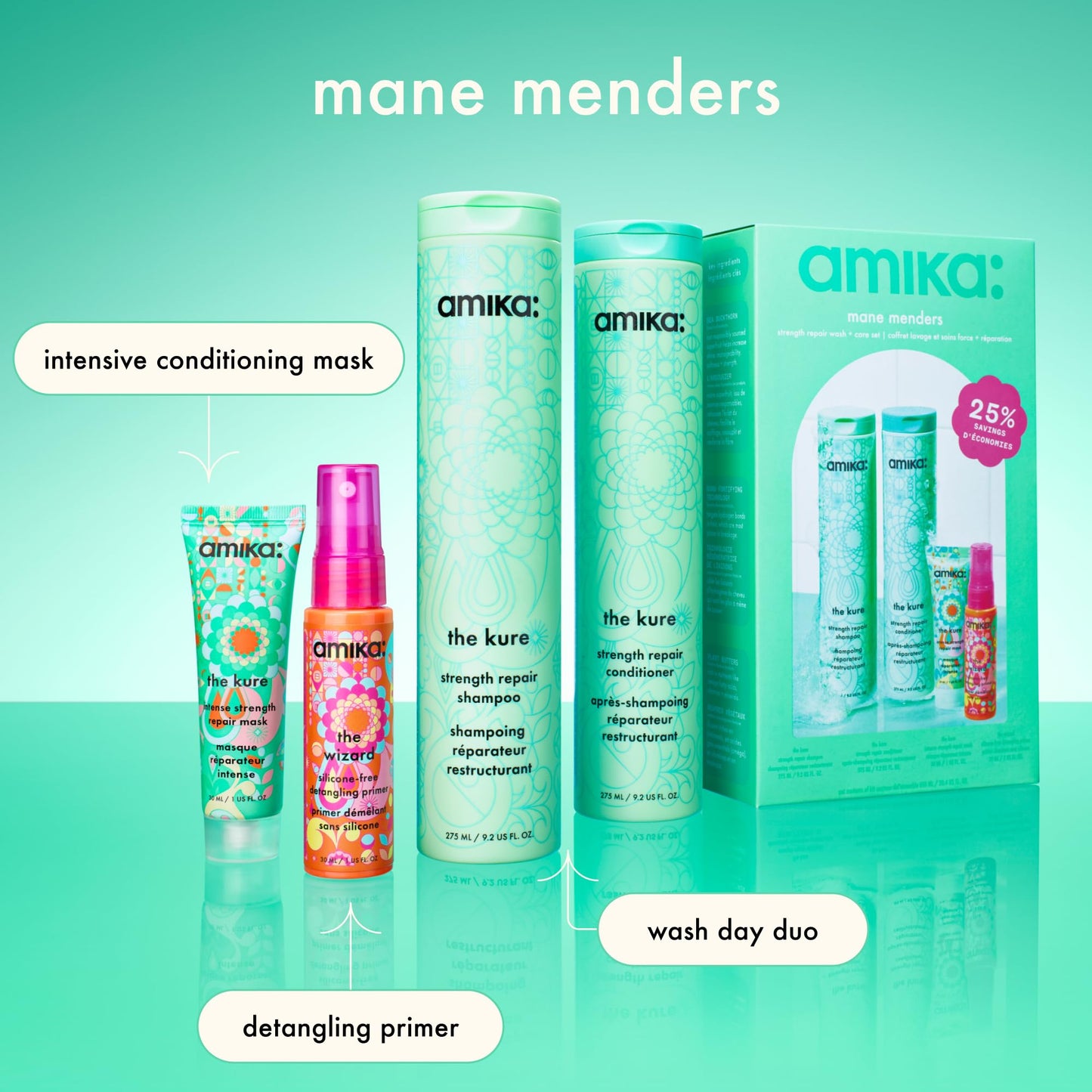 amika Mane menders Strength Repair Wash + Care Set Beauty & Personal Care Amika