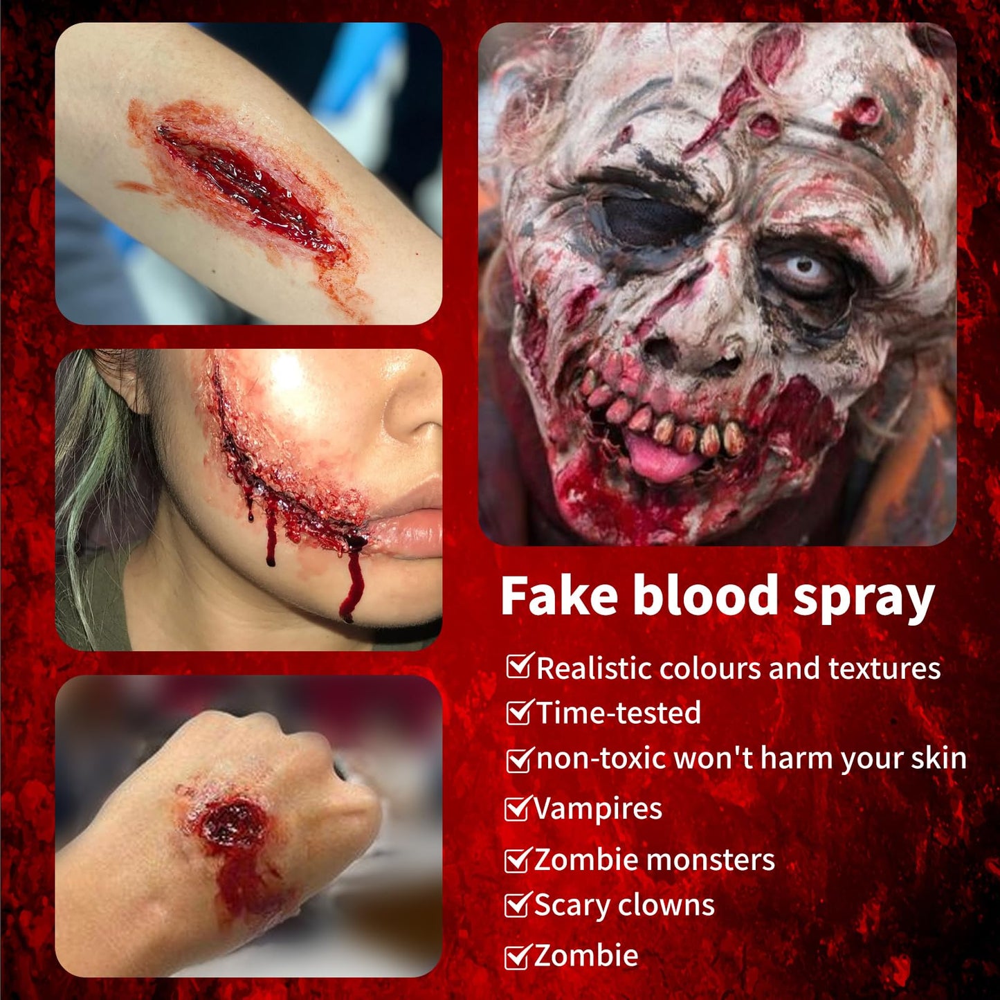 5PCS Halloween Fake Blood Kit, Fake Blood Spray, Fake Blood for Clothes, Suitable for Vampires, Zombies, Horror Costumes Beauty & Personal Care TBTFW