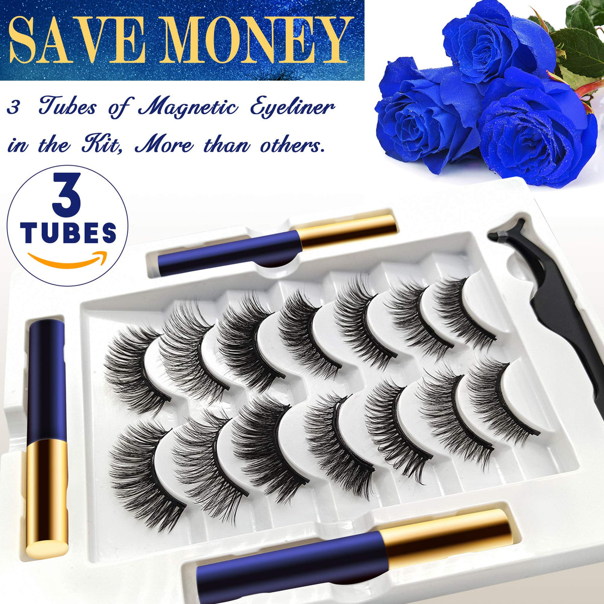 Magnetic Eyelashes with Eyeliner Kit - DUOERLA Magnetic Lashes with Eyeliner Natural Looking - 3 Tubes Magnetic Eyeliner and Lashes Kit, 7 Pairs 3D Beauty & Personal Care DEL DUOERLA
