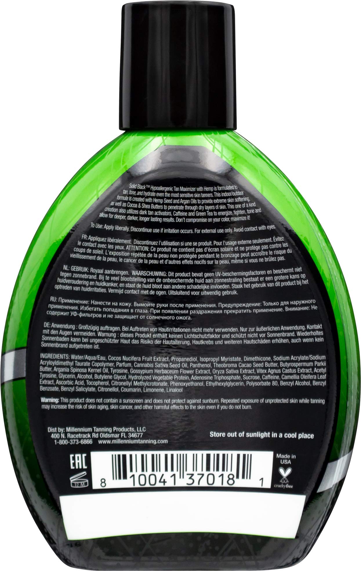 Millennium Tanning Solid Black Hypoallergenic Tan Maximizer With Hemp Indoor/Outdoor Dark Tanning Lotion 13 oz Beauty & Personal Care Millennium Tanning