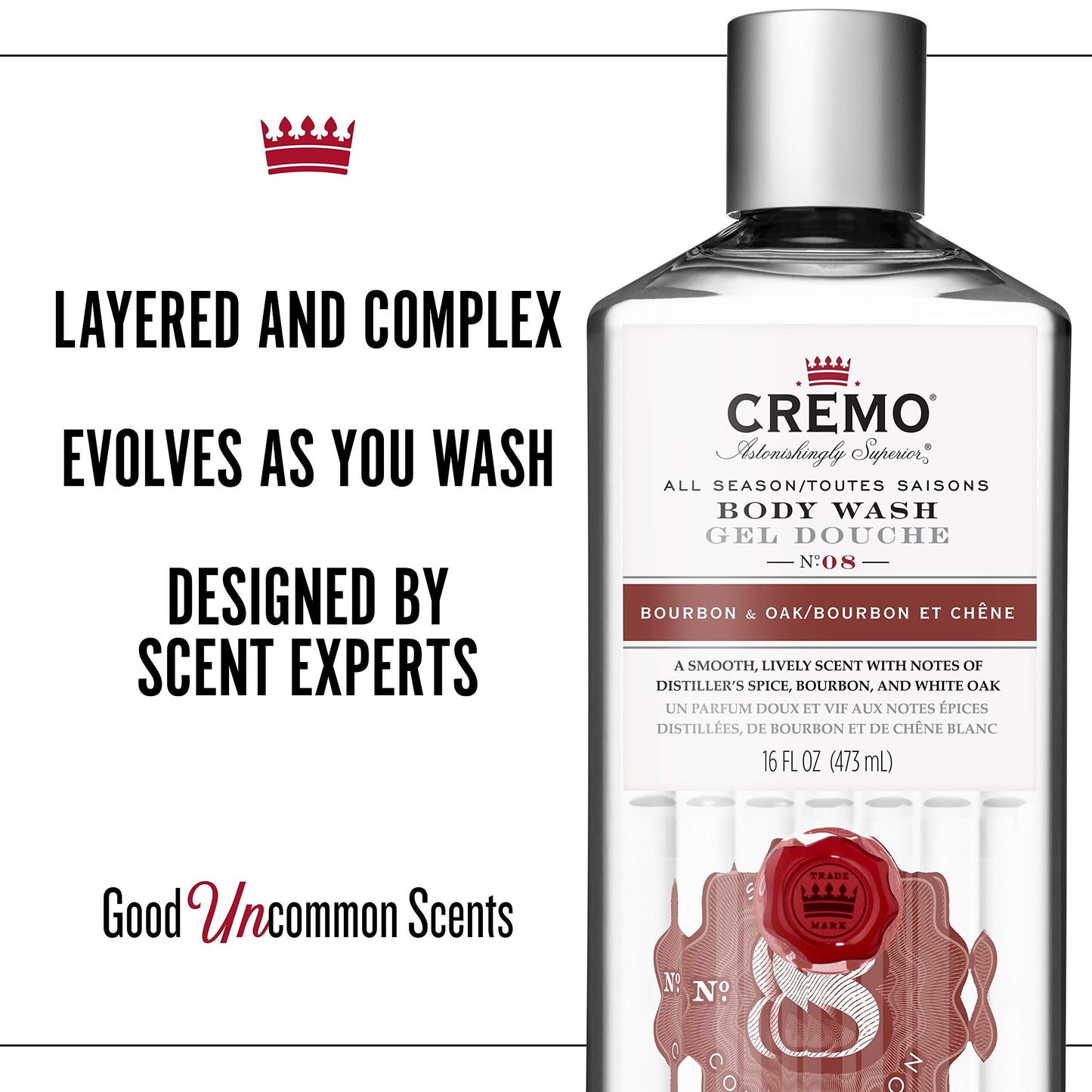 Cremo Rich-Lathering Bourbon & Oak Body Wash, A Sophisticated Blend of Distillers Spice, Fine Bourbon and White Oak, 16 Fl Oz Beauty & Personal Care Cremo