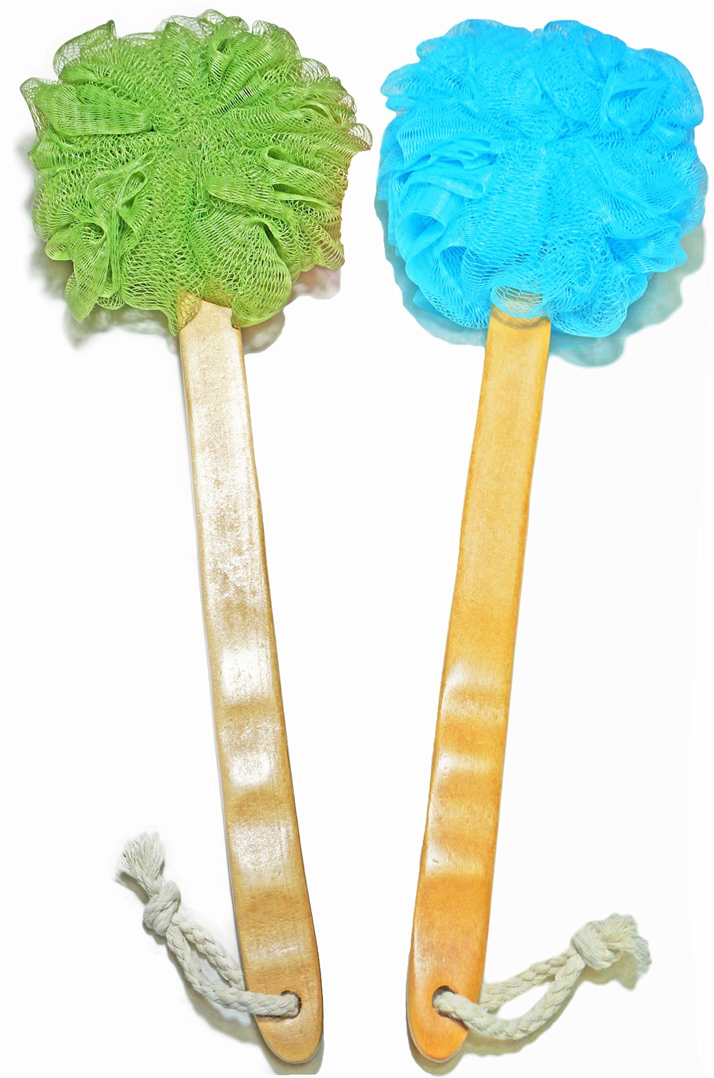 Shower Loofah Body & Back Scrubber - Exfoliating luffa loofa Bath Brush On a Stick - with Long Wooden Handle Back Brush for Men & Women - Easy Reach Beauty & Personal Care JINS-Hung