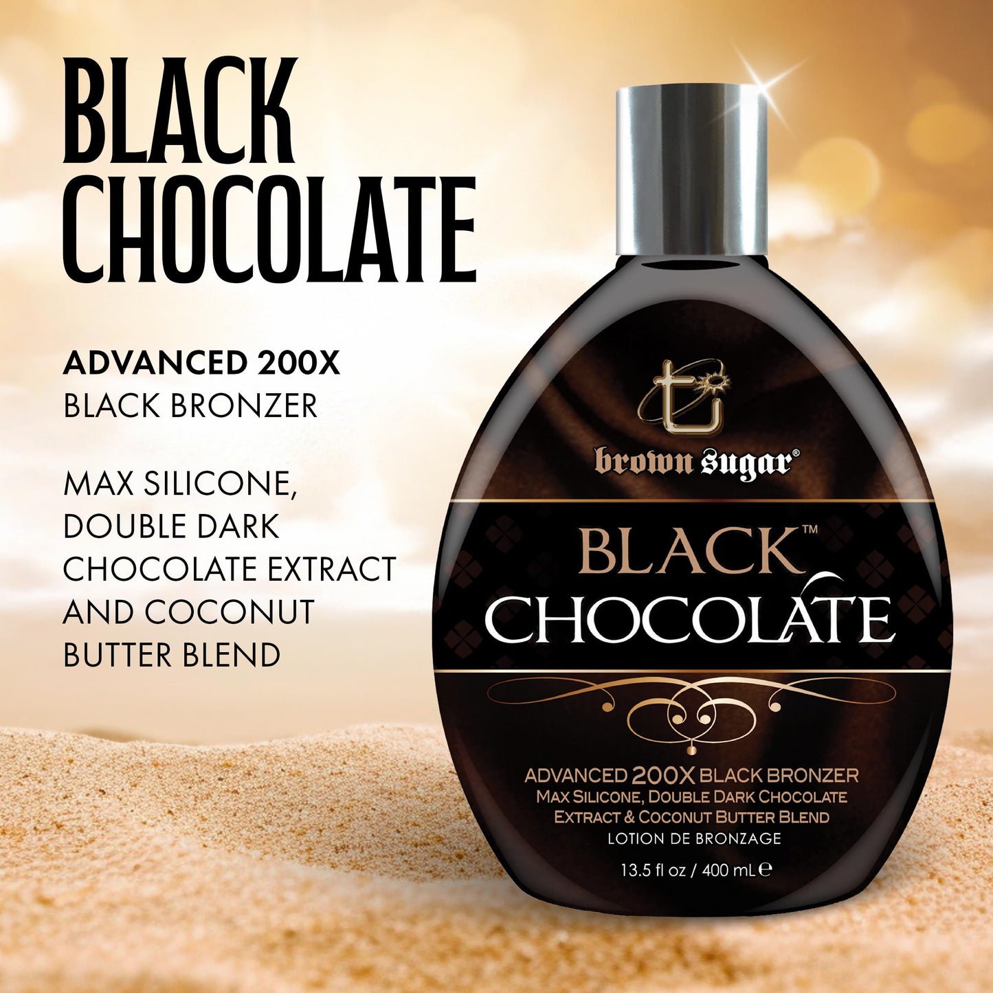 Brown Sugar Black Chocolate Tanning Lotion, Advanced 200X Black Bronzer with Double Dark Chocolate Extract & Organic Butters, 13.5 Fl Oz Beauty & Personal Care Brown Sugar