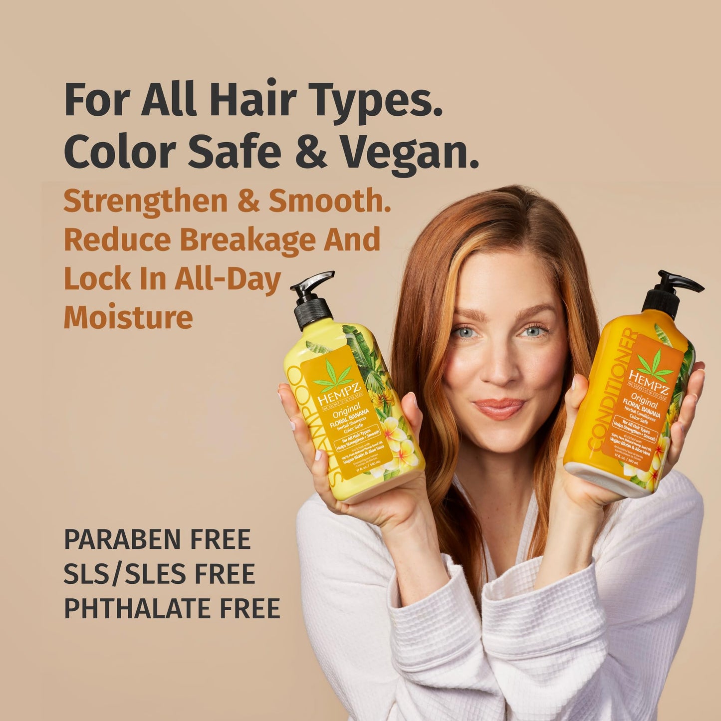 HEMPZ Shampoo & Conditioner Set - Original Floral & Banana Scent for Dry, Damaged, Color Treated Hair - Hydrating, Softening, Moisturizing Vegan Beauty & Personal Care Hempz